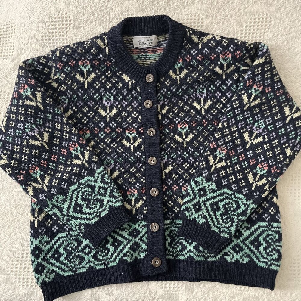 Vintage 80s United Colors of Benetton Multicolored Button-Up Knit Cardigan